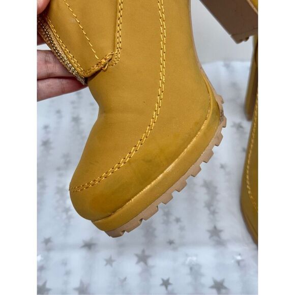 DKNY Booties Size 7.5 Mustard Block Heel Lug Sole Front Zip Boots - Picture 8 of 11